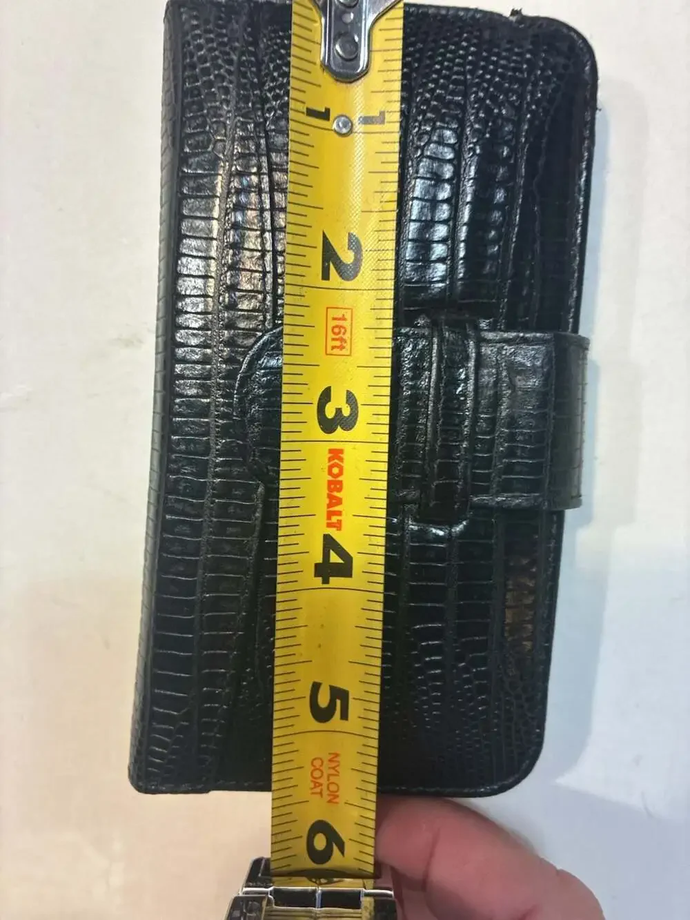 Piel Frama Black Croco Embossed Leather Wallet Phone Case